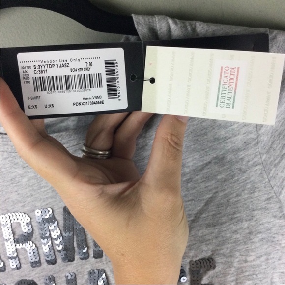 NWT Armani Exchange Sequined Logo Short Sleeve Crew Neck Heather Gray Tee Sz XS - Picture 11 of 11